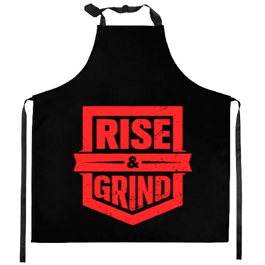 Rise and Grind Gym Typography Design Kitchen Aprons