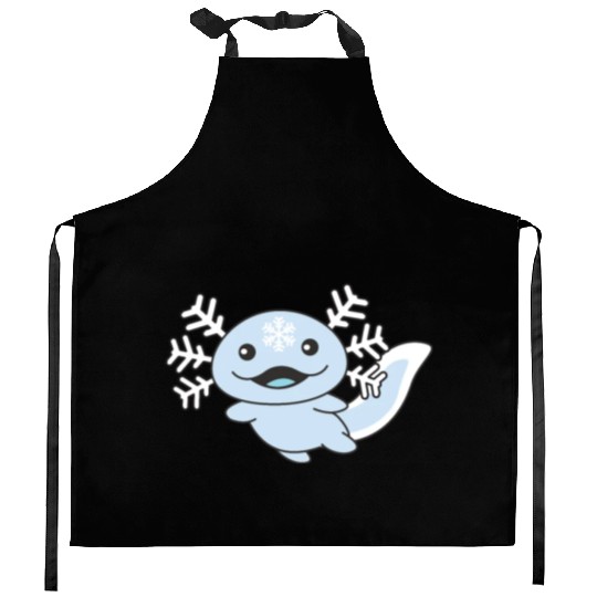Winter Axolotl With Snowflakes Sweet Winter Kitchen Aprons
