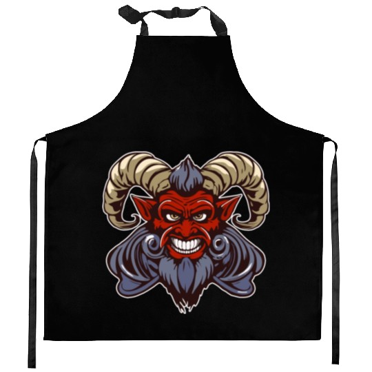 krampus devil head Kitchen Aprons