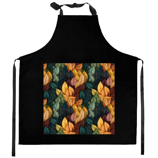 Colorful Fall Leaves Pattern Kitchen Aprons