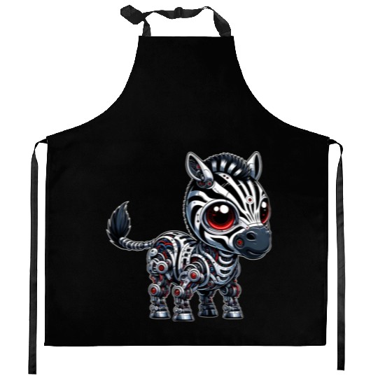 Cyborg Zebra: Robot with Red Eyes Kitchen Aprons