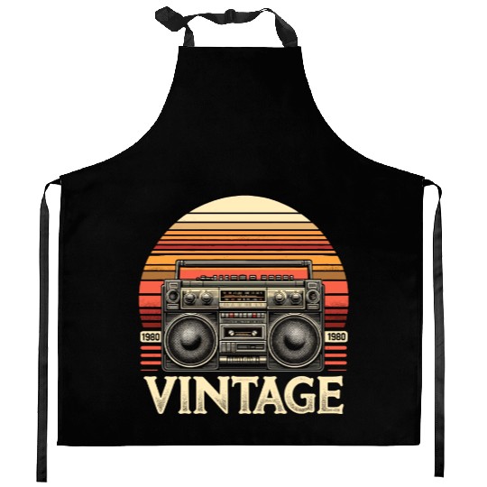 Vintage Boombox Old School 80s Music Retro Kitchen Aprons