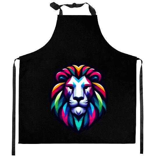 Vibrant Spectrum Lion - Abstract Wildlife Majesty Kitchen Aprons