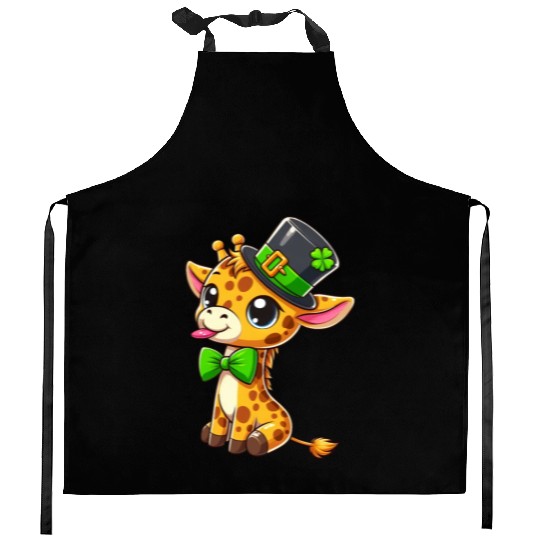 St. Patrick's Day Giraffe: Cute Kawaii Style Kitchen Aprons