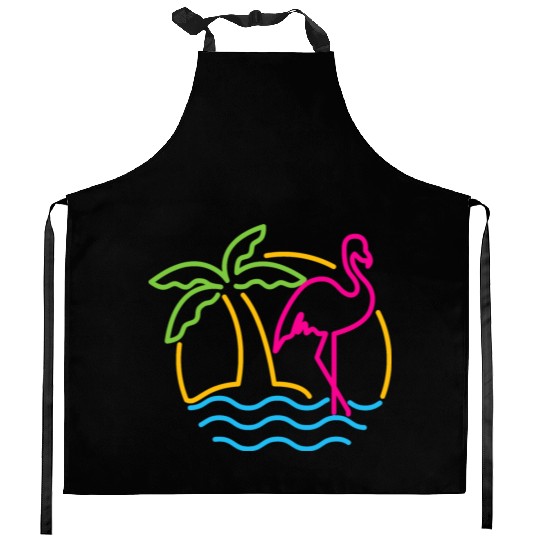 80s Vintage Miami Retro Neon Pink Flamingo Kitchen Aprons