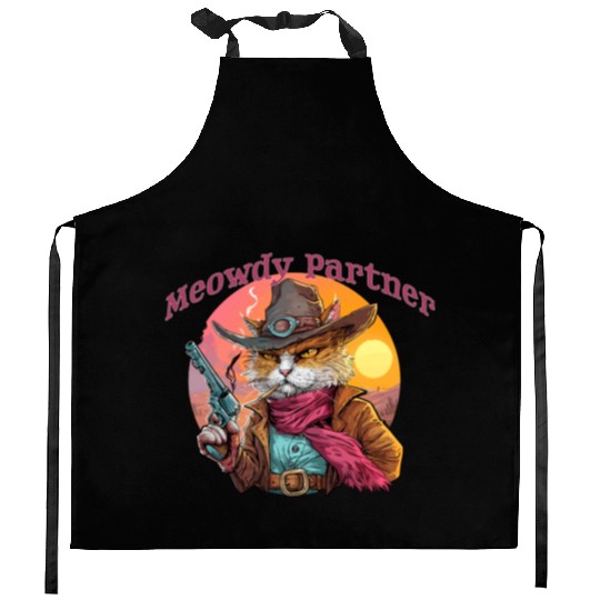 Purrfect Outlaw Showdown - Meowdy Partner Kitchen Aprons