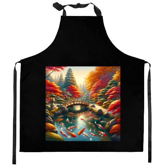 Autumn Harmony Serene Japanese Garden Kitchen Aprons