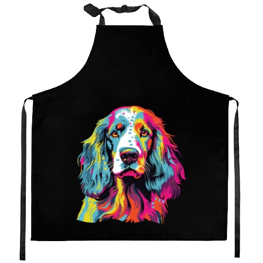 Watercolor Colorful English Setter Kitchen Aprons