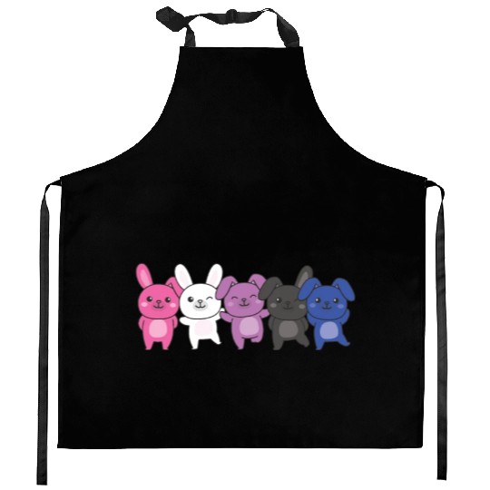 Genderfluid Flag Pride Lgbtq Cute Bunny Pile Kitchen Aprons