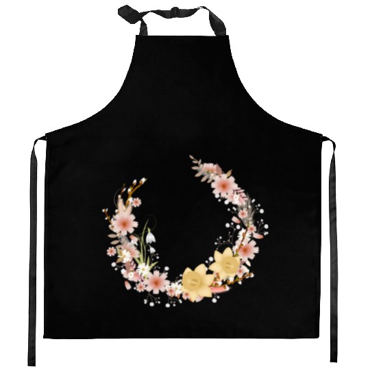Spring floral wreath of daffodils and catkins Kitchen Aprons