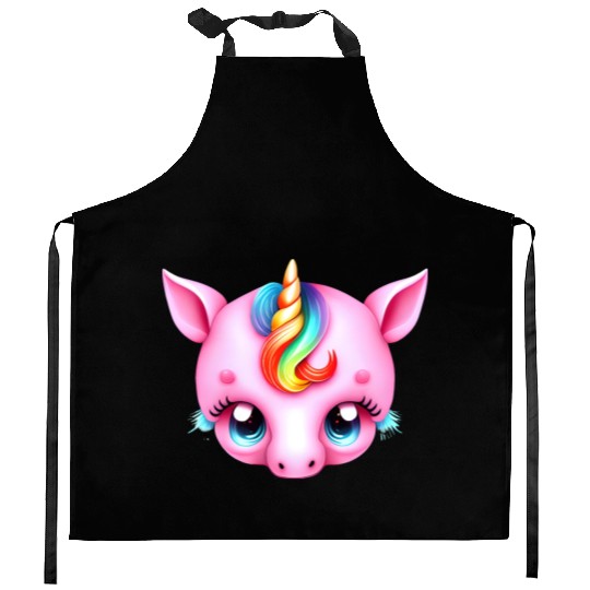 Pink Baby Rainbow Unicorn Head Kitchen Aprons