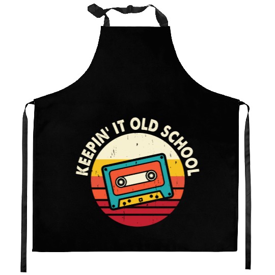 Keepin it old school mixtape cassette Kitchen Aprons