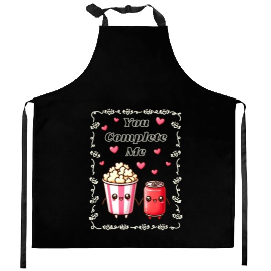 You Complete Me a cute kawaii-style popcorn cola Kitchen Aprons