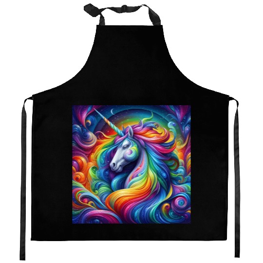 Unicorn rainbow Kitchen Aprons