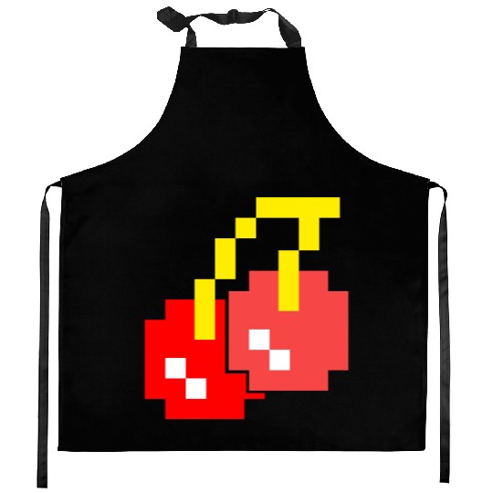 8 Bit Pixel Cherries 80s Video Game Halloween Kitchen Aprons