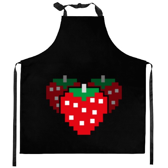 8 Bit Pixel Strawberry 80s Video Game 100 Days of Kitchen Aprons