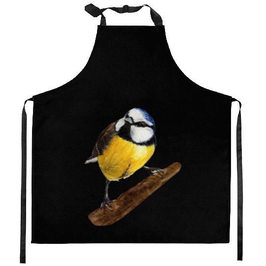 Blue tit titmouse hand painted watercolor. Kitchen Aprons