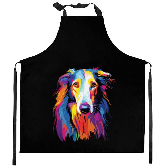 Watercolor Colorful Russian Greyhound Kitchen Aprons