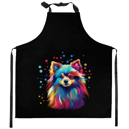 Watercolor Colorful Pomeranian Kitchen Aprons