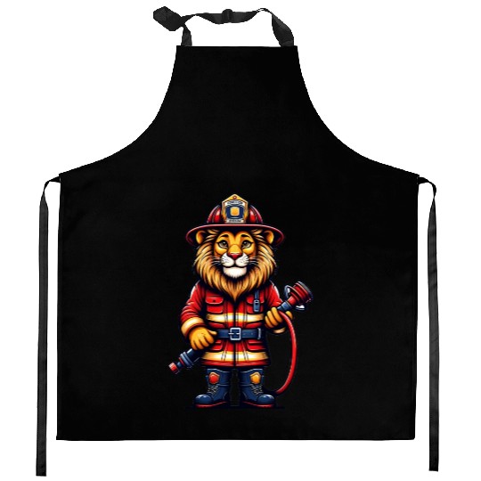 Cute Lion Firefighter Kitchen Aprons