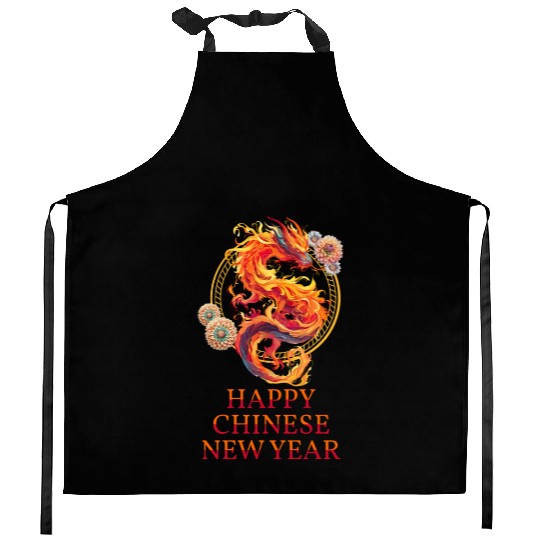 Happy Chinese New Year: Fiery Fire Dragon Fantasy Kitchen Aprons