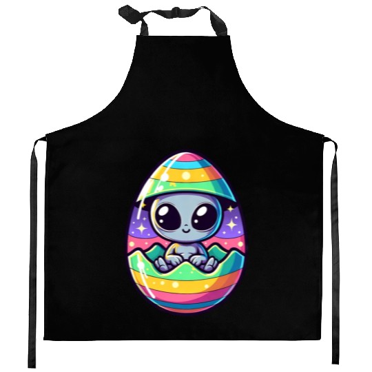 Alien Easter Egg Hatching: Colorful Surprise Kitchen Aprons