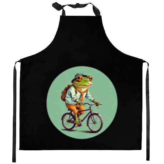 Frog Riding Bike Kitchen Aprons