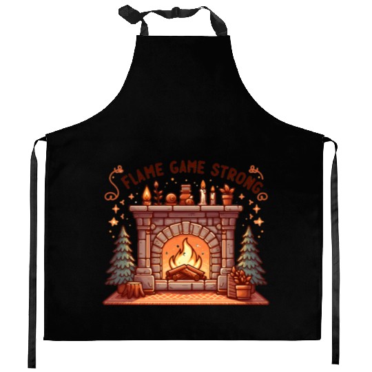 Fireplace: Flame Game Strong Kitchen Aprons