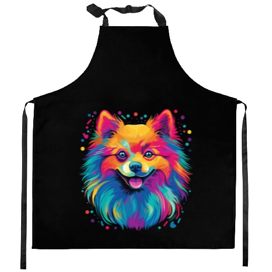 Watercolor Colorful Pomeranian Kitchen Aprons