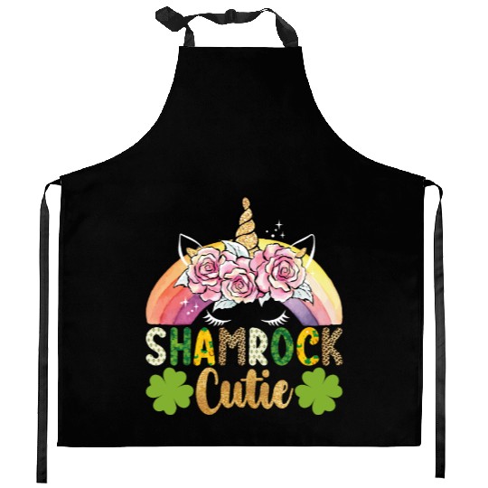 Shamrock Cutie Unicorn Rainbow St Patricks Day Kitchen Aprons