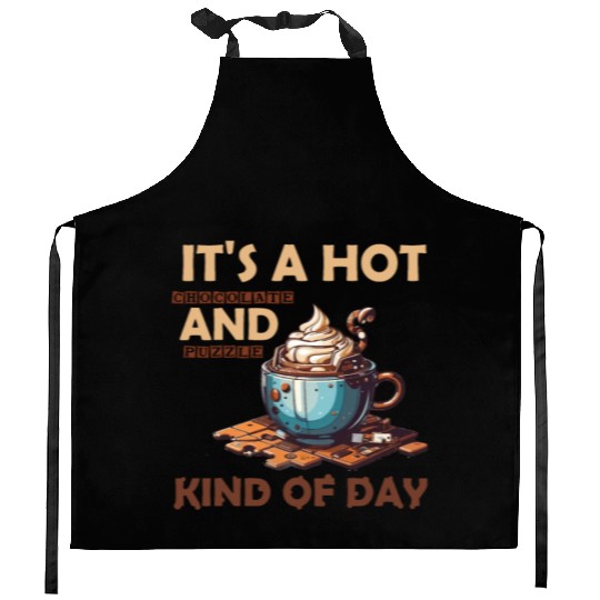 hot chocolate and puzzle kind of day Vintage retro Kitchen Aprons
