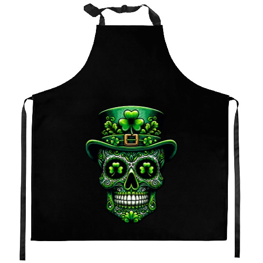 St Patricks Day Irish Sugar Skull Day Of Dead Kitchen Aprons