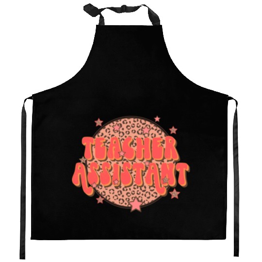 Retro Groovy Leopard Teacher Assistant Kitchen Aprons