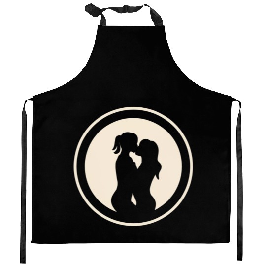 Silhouette of Lesbian Couple Kitchen Aprons