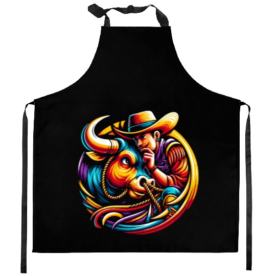 Rodeo Bull Riding Livestock Show Farmer Cattle Kitchen Aprons