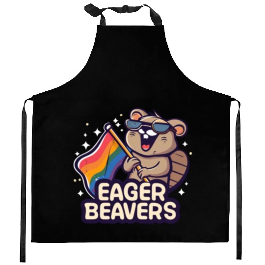 Eager Beavers with Pride LGBT Flag Kitchen Aprons