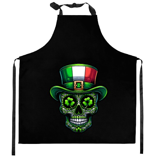 St Patricks Day Irish Sugar Skull Day Of Dead Kitchen Aprons