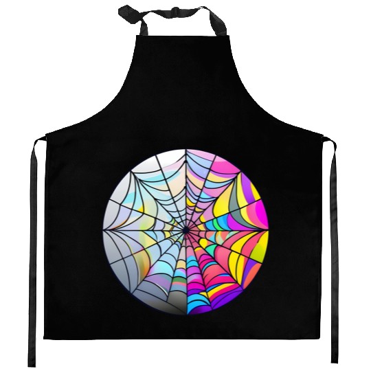 colorful spider web stained glass Kitchen Aprons