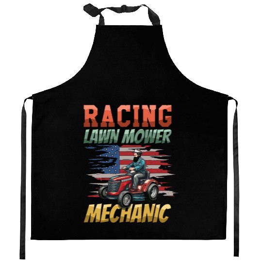 Racing Lawn Mower Mechanic Backyard Kitchen Aprons