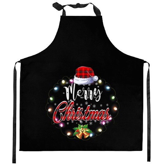 Merry Christmas Buffalo Red Plaid Lights Kitchen Aprons