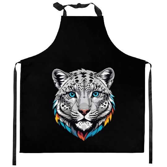 Majestic Snow Leopard Portrait - Exotic Wildlife Kitchen Aprons