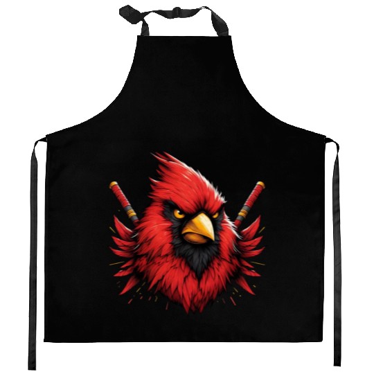 Red Northern Cardinal As Ninja Symbol Of Bravery Kitchen Aprons
