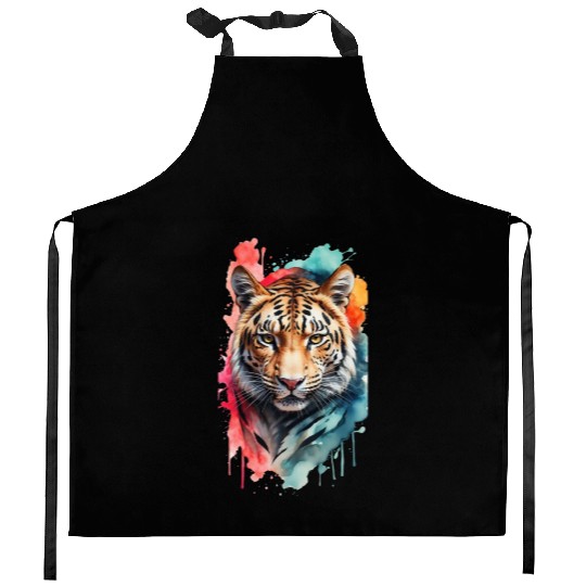 Wild Splendor: Colorful Leopard Face Kitchen Aprons