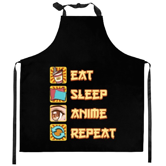 funny eat sleep anime repeat the perfect presents Kitchen Aprons