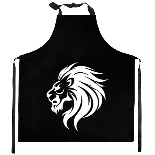 Angry Lion Head Tattoo Style Waving Mane Kitchen Aprons