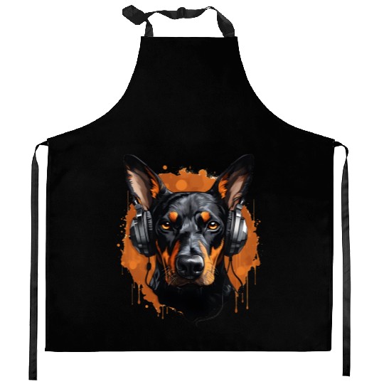 Doberman natural ears Kitchen Aprons