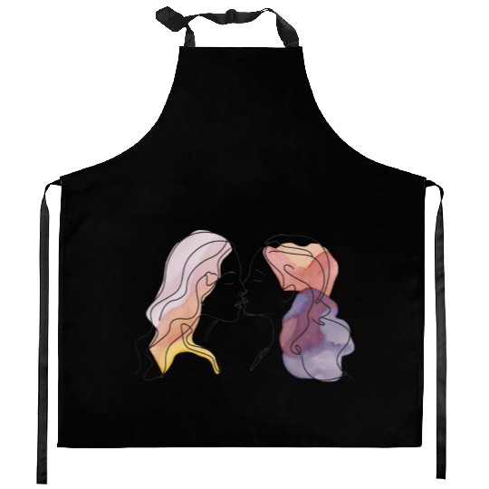 Lesbian Couple Simple Minimalistic Drawing Kitchen Aprons