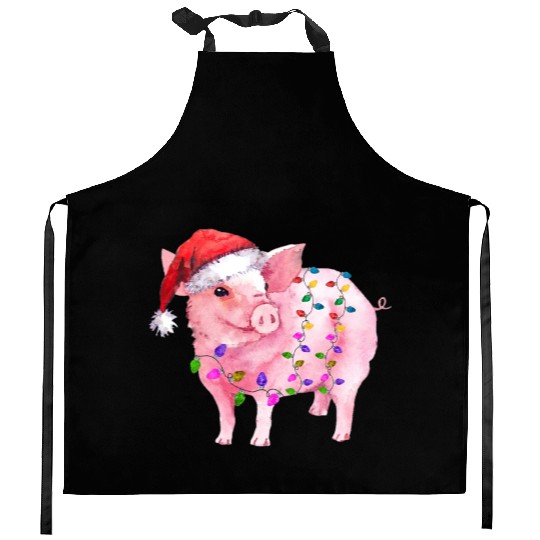 Pig Christmas Light Kitchen Aprons