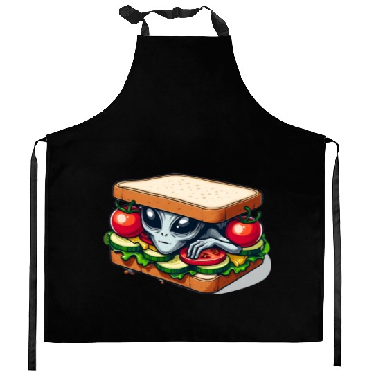 Alien Hiding in a Sandwich Kitchen Aprons