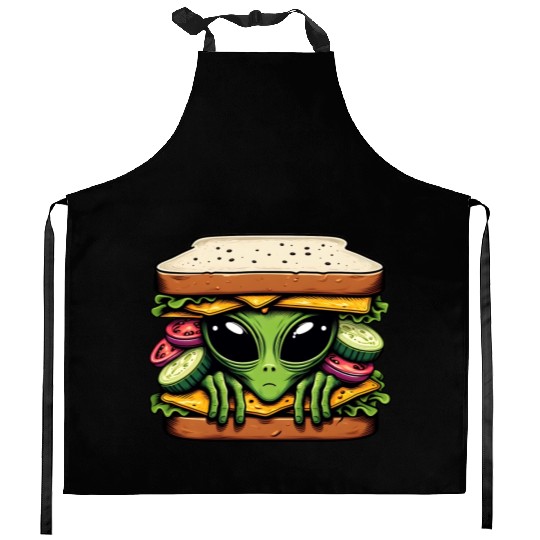 Alien Hiding in a Sandwich Kitchen Aprons